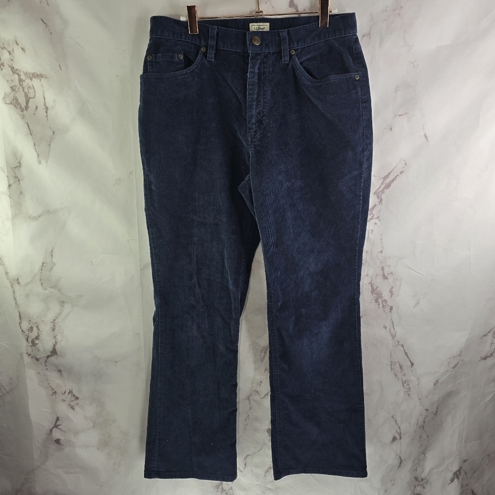 LL Bean Pants Womens 12 X 27 Blue Corduroy Trousers Straight Leg Navy